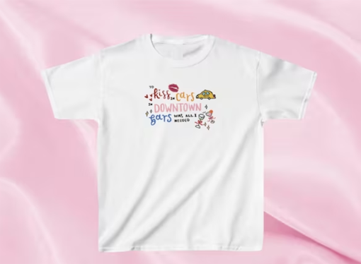 Taylor Swift Baby Tee, To Kiss In Bars In Downtown Bars, Taylor Swift Merch, Coquette Aesthetic Shirts, Vintage Baby Tees, Y2K Baby Tees