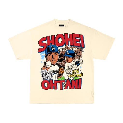 Shohei Ohtani MLB Cartoon Los Angeles Dodgers T-Shirt (Front Only) ShoTime!