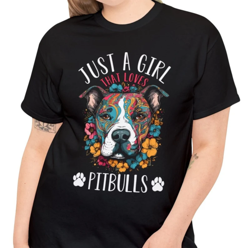 Just A Girl Who Loves Pitbulls Cute Floral Pitbull Mom T-Shirt