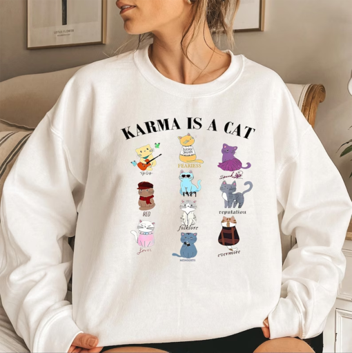 Karma Is A Cat Shirt, Taylor Eras Cat Lover T-shirt , Swiftie Cat Tee Midnights Cat T-shirt, Merch Outfit , Eras Shirt, animal lover shirt