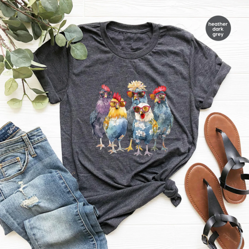 Funny Chickens Shirt, Animal T-Shirt, Farm Gift for Women, Cute Farmer Outfit, Country T-Shirt, Farm Vneck Tshirt, Floral Graphic Tees