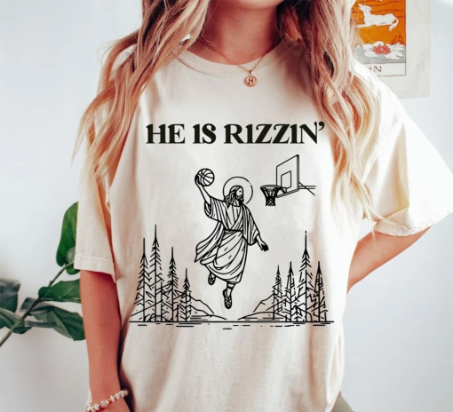 He is Risen Funny Easter shirt of Jesus Playing Basketball, Retro Y2K Christian Faith Religious shirt, Christian Easter shirt, Funny Easter shirt