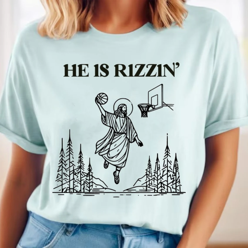 He is Risen Funny Easter shirt of Jesus Playing Basketball, Retro Y2K Christian Faith Religious shirt, Christian Easter shirt, Funny Easter shirt