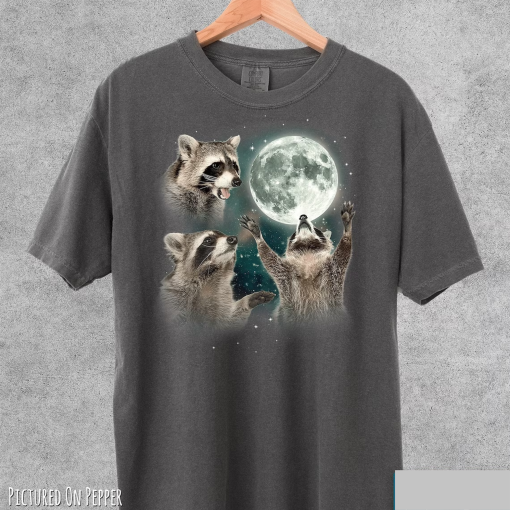 Three Raccoons Vintage Shirt, Retro Raccoon Moon Tshirt, Raccoon Lovers T Shirt, Funny Raccon Tee, Oversized Washed Tee, Raccoon Gifts