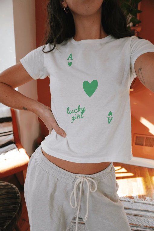 Y2K Baby Tee, Coquette Shirt, Lucky Shirt, 90s Baby Tee,  Girl, St Patricks Day Baby Tee, Lucky Girl Syndrome Shirt, Irish Crop Top