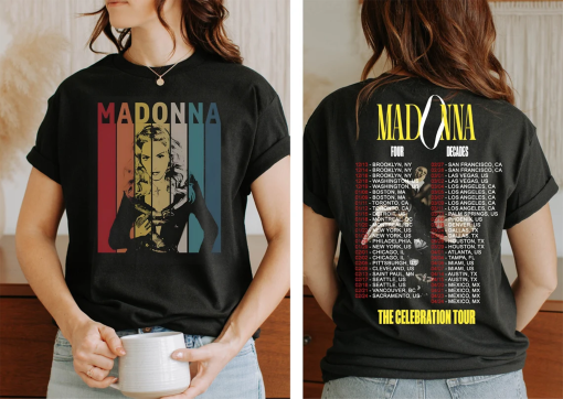 Madonna 90’s Vintage T-Shirt, Madonna The Celebration Tour Four Decades Music Tour 2024 Double Side Shirt, Madonna Fan Gifts, Concert Merch