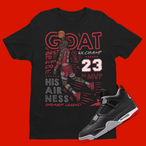 GOAT T-Shirt Matching Air Jordan 4 Bred Reimagined, Retro 4s Tee, Sneakerhead Gifts