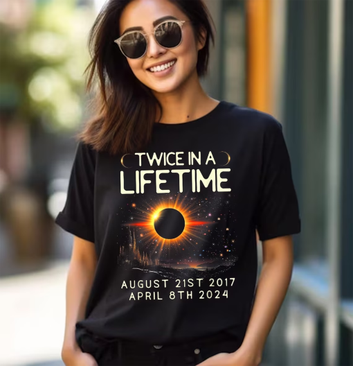 Total Solar Eclipse 2024 Unisex Shirt, Twice In A Lifetime Solar Eclipse Shirt, April 8 2024 shirt, Path of Totality Tee, Matching Family.