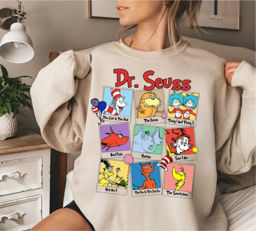 Read Across America Cartoon Characters Sweatshirt | Read Across America Shirt | Cat In The Hat Tee | Horton Tee | Dr.Suess Book Tee