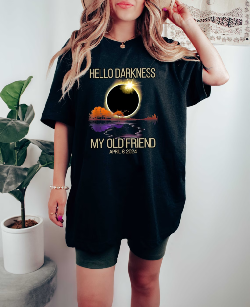 Hello Darkness My Old Friend T-shirt, Solar Eclipse Shirt, April 8 2024 Shirt, Eclipse Event 2024 Shirt, Astronomy Lover Gift, Celestial Tee