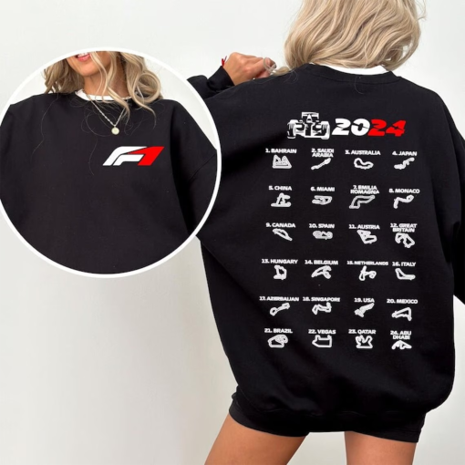 Formula 1 2024 Calendar Shirt, Hoodie, Sweatshirt F1 Circuit Tracks, Formula 1 Sweatshirt, Racing Team, F1 Racing T-shirt.