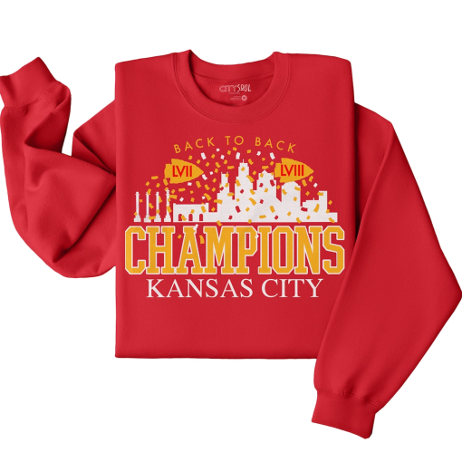 KC Football Back to Back champions LVII and LVIII Kansas City football champs champion sweatshirt football kansas city championship shirts