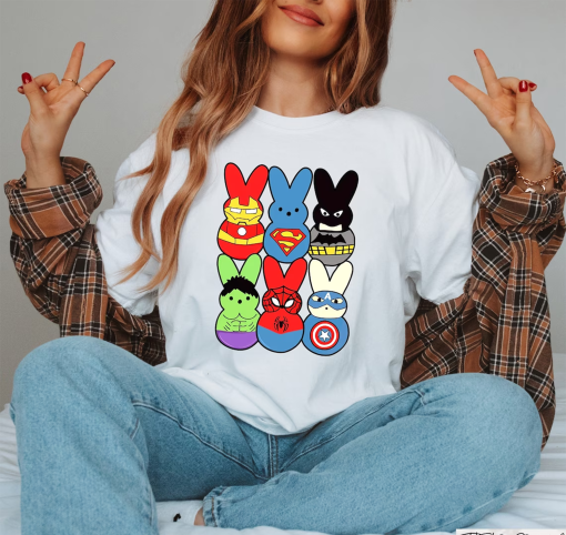 Easter Peeps Superheroes Shirt, Movie Characters Easter Sweatshirt, Superheroes Lover Gift, Easter Bunny Ears Crewneck, Cool Easter Gifts