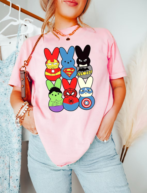 Easter Peeps Superheroes Shirt, Movie Characters Easter Sweatshirt, Superheroes Lover Gift, Easter Bunny Ears Crewneck, Cool Easter Gifts