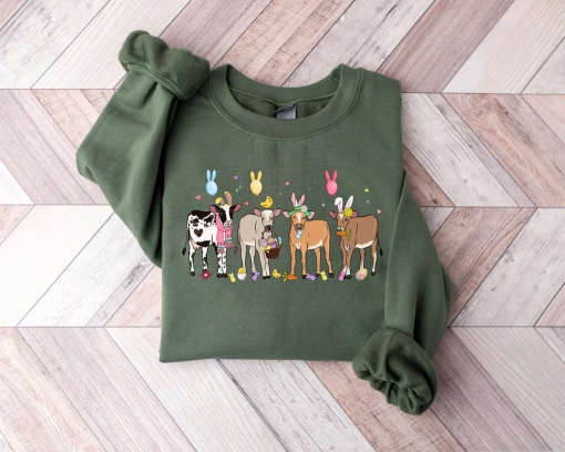 Cow Easter Sweatshirt, Funny Easter Shirt, Kids Easter Shirt, Farm Easter Shirt, Happy Easter Shirt, Cow Lover Sweatshirt,Easter Bunnies Tee