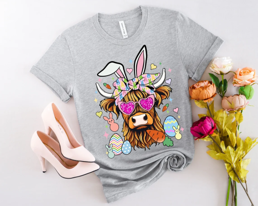 Highland Cow Easter Day Shirt, Happy Easter Sweatshirt, Heifer Cow Easter T-Shirt, Easter Egg Shirt, Cow Lover Shirts, Farm Animals Tee