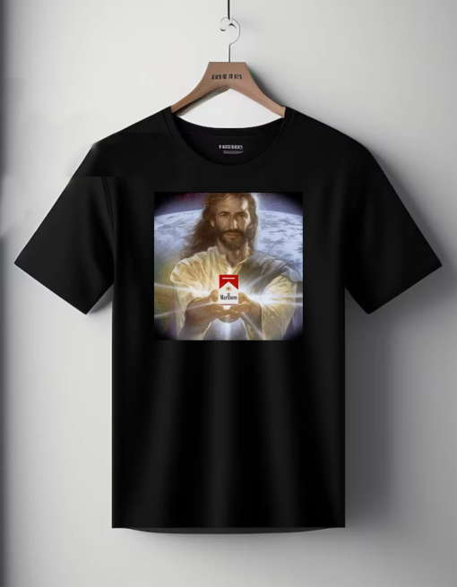 Jesus Holding Cigarettes | Marlboro | Funny Meme T-Shirt | Oddly Specific Shirt | Weird Shirt