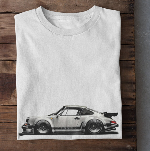 1980s P-911 Pen Drawing T-Shirt | Vintage Car Art Apparel | Gildan 5000 5.3 Oz | DTG Print Unisex Heavy Cotton Tee