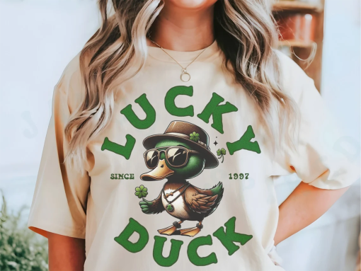 Lucky Duck Unisex Comfort Colors T-shirt Playful Four Leaf Clover St. Patrick’s Day Casual Wear Cool Duck Laid Back Top Outdoor Lover Tee