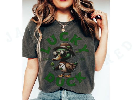 Lucky Duck Unisex Comfort Colors T-shirt Playful Four Leaf Clover St. Patrick’s Day Casual Wear Cool Duck Laid Back Top Outdoor Lover Tee