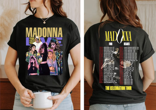 Madonna The Celebration Tour Four Decades Music Tour 2024 Two-Sided Shirt, Madonna Fan Gifts, Concert Shirt, Vintage Tee, Music Lover Shirt