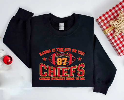 Retro Taylor Swift Travis Kelce Karma Is The Guy On The Chiefs Sweatshirt, Karma Sweatshirt