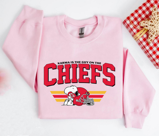 Retro Taylor Swift Travis Kelce Snoopy Karma Is The Guy On The Chiefs Sweatshirt, Karma Taylor Swift Sweatshirt