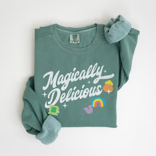 Comfort Colors Magically Delicious St Patrick’s Day Sweatshirt, Retro St Pattie’s Day Shirt, St Paddy’s Day Crewneck Lucky Charm Sweatshirt