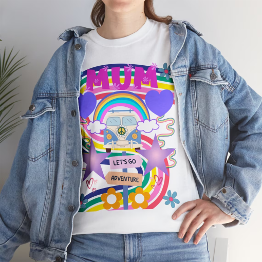 Mother’s Day T-shirt. Groovy Retro Love Camper. Unique bold pastel sixties-inspired wanderlust design. Perfect Mothering Sunday Gift.