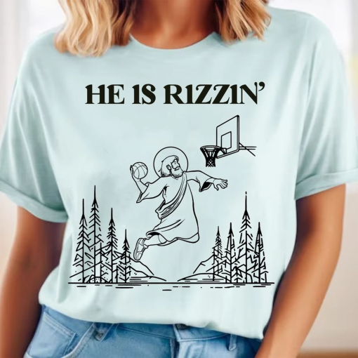 He is Risen Funny Easter shirt of Jesus Playing Basketball, Retro Y2K Christian Faith Religious shirt, Christian Easter shirt, Funny Easter shirt