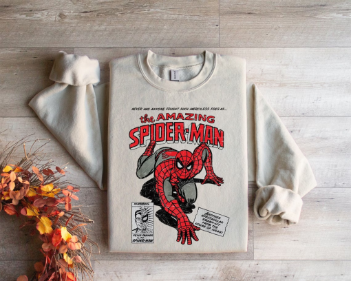 Vintage Spiderman Sweater, Retro Spiderman Comic Hoodie, MCU Fans Gift, Marvel Avengers Shirt, Spiderman Sweatshirt, 90s Marvel The Amazing