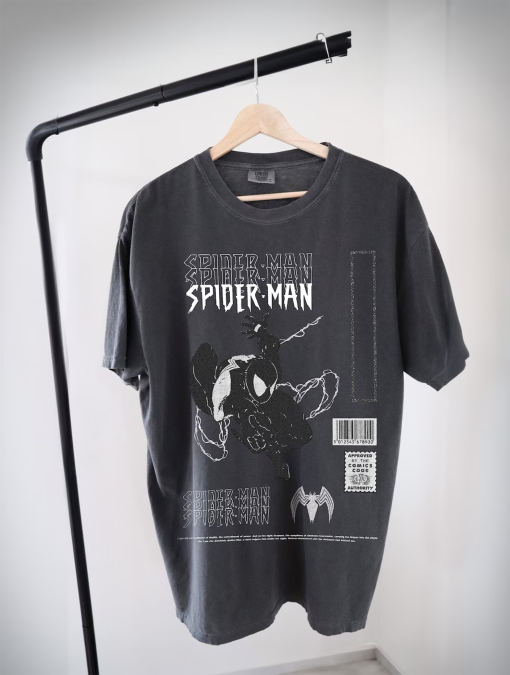 90s Vintage Black Suit Spidey Comfort Colors T-Shirt, Retro Superhero Shirt, Comic Book Shirt, Marvel Lover Gift, Spiderman tshirt