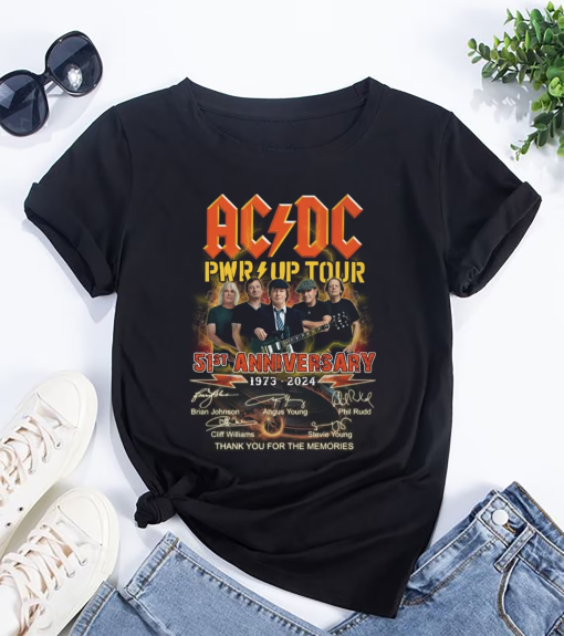 ACDC Band 51 Years Signatures T-Shirt, ACDC Band Shirt, Rock Band ACDC Pwr Up 2024 Tour Shirt, Acdc Fan Gift, Acdc Band Merch, Acdc Shirt