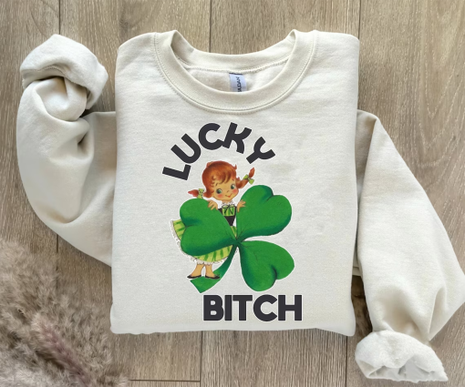 St. Patrick’s Day, Retro St. Patrick’s Day Tee, St. Patrick’s Day Shirt, Lucky Bitch St. Patrick’s Day Shirt, Cute Clover Tee