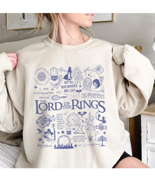 The Lord of the Rings Blue Doodle Shirt | Aragorn Gandalf Frodo Baggins Shirt | Lotr Movie Shirt | Lord of the Rings Shirt