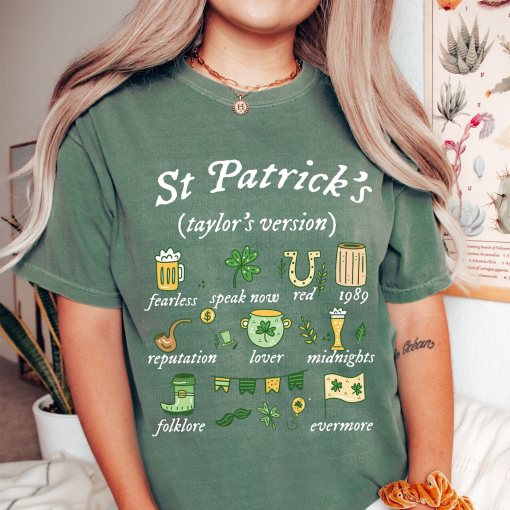 St Patrick’s Swift Shirt, Shenanigan Album T-Shirt, Eras Tour Lucky Patty’s Day Fearless Midnight Lover Red Shamrock Clover Comfort Colors®