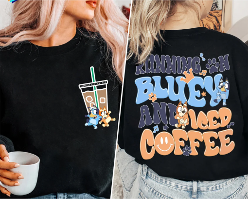 Mothers Day Bluey Shirt, Iced Coffee Family T-shirt, Birthday Gift Bingo Bluey Mama Crewneck, Running On Bluey And Iced Coffee Sweatshirt