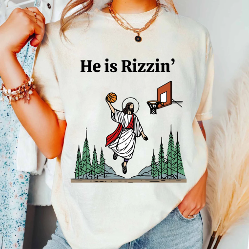 He is Risen Funny Easter Shirt, Jesus Playing Basketball, Retro Y2K Christian, Faith Religious Graphic Tee, Weirdcore Clothing That Go Hard