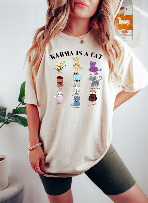 Karma Is A Cat Shirt, Taylor Eras Cat Lover T-shirt , Swiftie Cat Tee Midnights Cat T-shirt, Merch Outfit , Eras Shirt, animal lover shirt