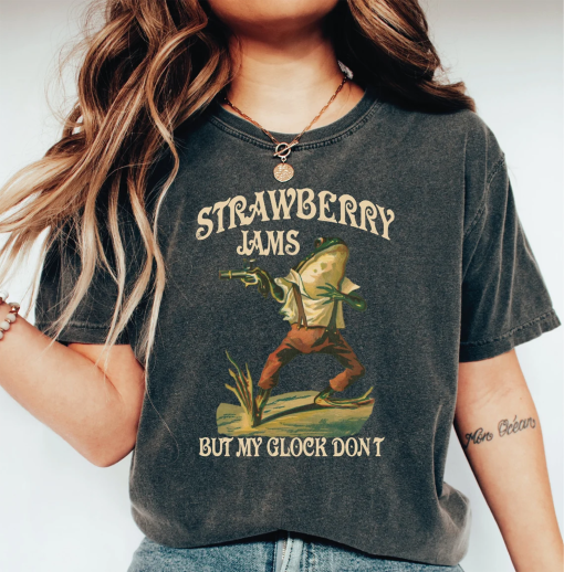 Strawberry Jams But My Glock Don’t Shirt , Comfort Colors Funny Frog Shirt, Funny Meme Shirt