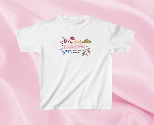 Taylor Swift Baby Tee, To Kiss In Bars In Downtown Bars, Taylor Swift Merch, Coquette Aesthetic Shirts, Vintage Baby Tees, Y2K Baby Tees