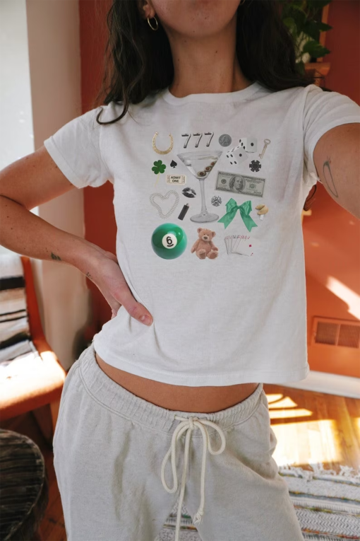 St Patricks Day Baby Tee, Y2K Baby Tee, Coquette Shirt, Lucky Shirt, 90s Baby Tee, Downtown Girl, Lucky Girl Syndrome Shirt, Irish Crop Top