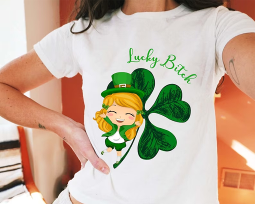 Lucky Bitch Irish Girl Baby Tee, Irish Baby Tee Crop Top, Y2K Baby Tee, Happy Patricks Day 2024 Shirt, Celebrity Inspired Baby Tee.