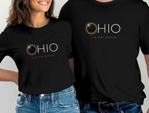 Ohio Solar Eclipse 2024 T-Shirt, Black Sun Celestial Event Tee, Astronomy Enthusiast April 8 Total Eclipse Solar Event