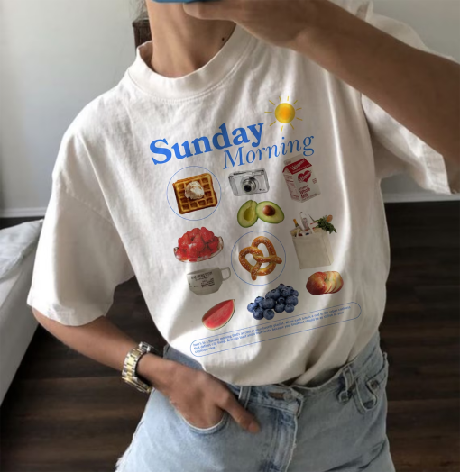 Sunday Morning Graphic Tee Aesthetic Crewneck Shirt Trendy Crewneck Graphic Shirt Breakfast Club Graphic Tee Y2k Shirt Aesthetic Shirt Women