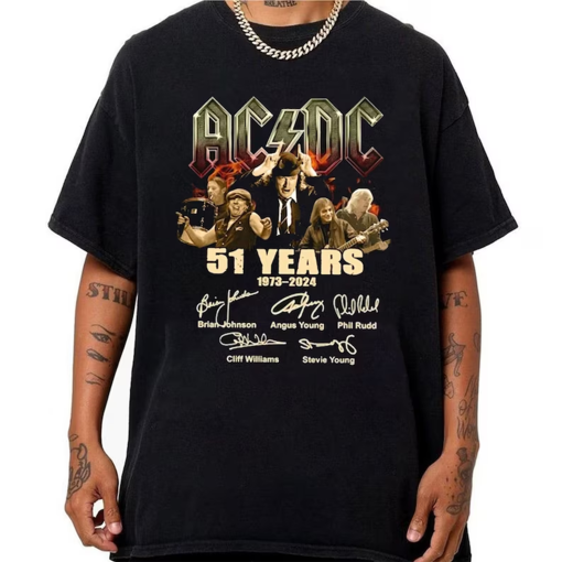 Graphic 51 Years ACDC 1973-2024 Shirt, Tour 2024 Shirt, Signature ACDC Rock Band Shirt Fan Gifts, Acdc Band Tour 2024 Shirt, Acdc Shirt