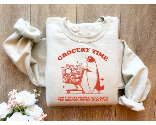 Grocery Time Vintage Funny Cat Shirt, Retro Funny Cat Shirt, Cat Meme Tee, Trendy Funny Graphic Shirt, Weirdcore Clothing, Cool Cat Gifts