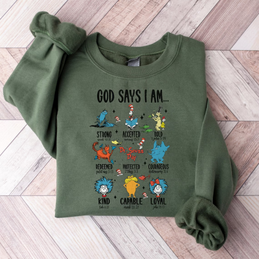 God Says I am Dr.Suess Day, Reading Day Shirt, School Bible Verse Shirt, Christian Shirts for Kids, Read Across America, Dr. Seuss Day c16