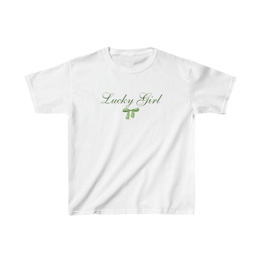 Lucky Girl Y2K Baby Tee, Coquette Shirt, Lucky Shirt, 90s Baby Tee, Downtown Teenage Girl Gift, St Patricks Day Baby Tee, Irish Crop Top