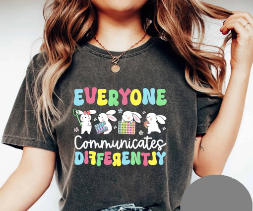 Everyone Communicates Differently SLP Easter Shirt, Speech Therapy Shirt, Speech Therapist Gifts, Cute Peeps Shirt, Happy Easter 2024